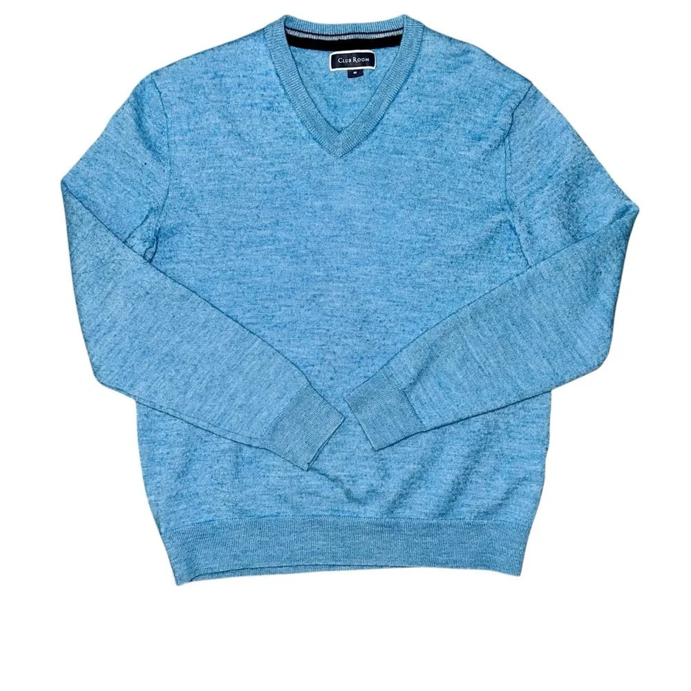 Blue V neck wool mix sweater size medium men or women